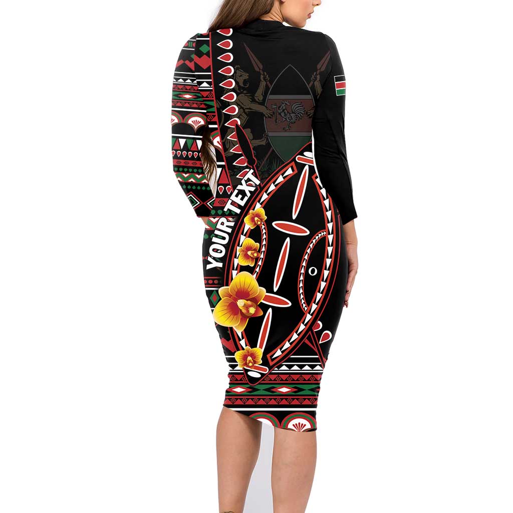 Personalized Kenya Family Matching Long Sleeve Bodycon Dress and Hawaiian Shirt Jamhuri ya Kenya Shield - Wonder Print Shop