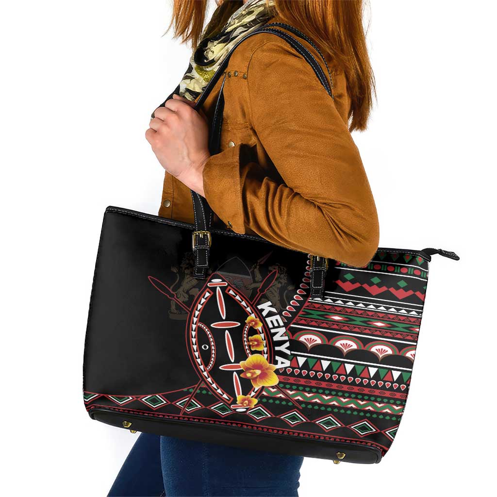 Kenya Leather Tote Bag Jamhuri ya Kenya Shield - Wonder Print Shop