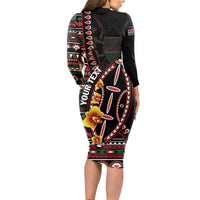 Personalized Kenya Long Sleeve Bodycon Dress Jamhuri ya Kenya Shield - Wonder Print Shop