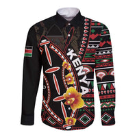 Personalized Kenya Long Sleeve Button Shirt Jamhuri ya Kenya Shield - Wonder Print Shop