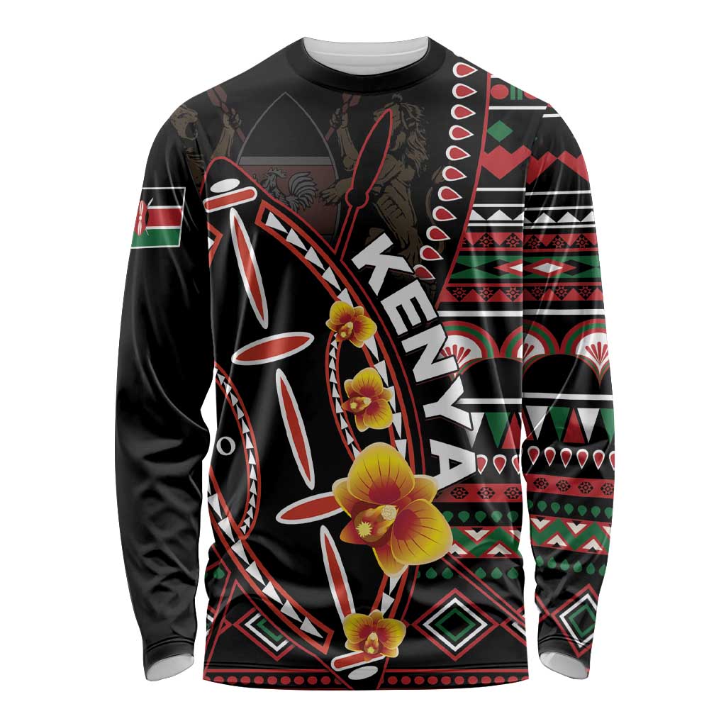 Personalized Kenya Long Sleeve Shirt Jamhuri ya Kenya Shield - Wonder Print Shop