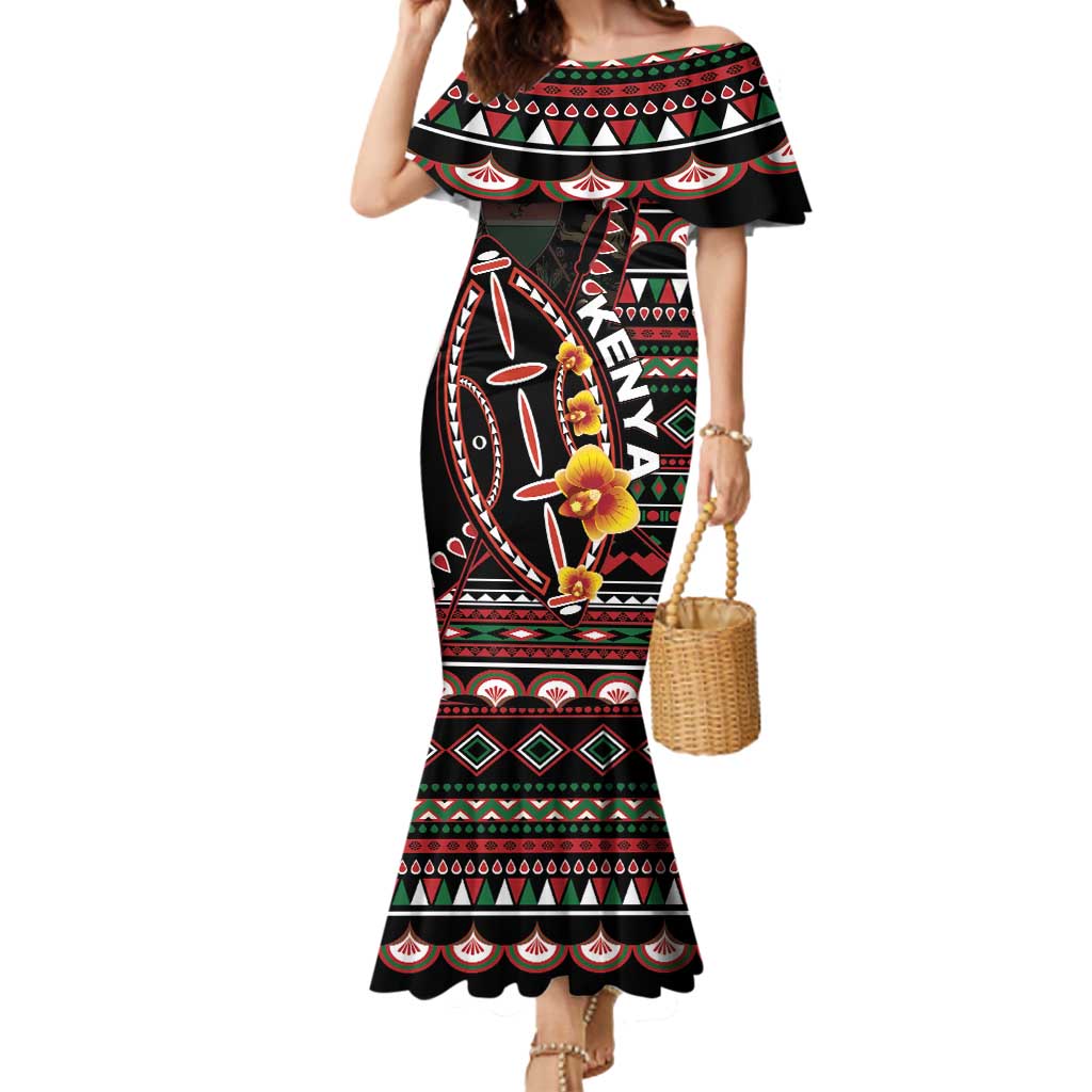 Personalized Kenya Mermaid Dress Jamhuri ya Kenya Shield - Wonder Print Shop