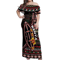 Personalized Kenya Off Shoulder Maxi Dress Jamhuri ya Kenya Shield - Wonder Print Shop