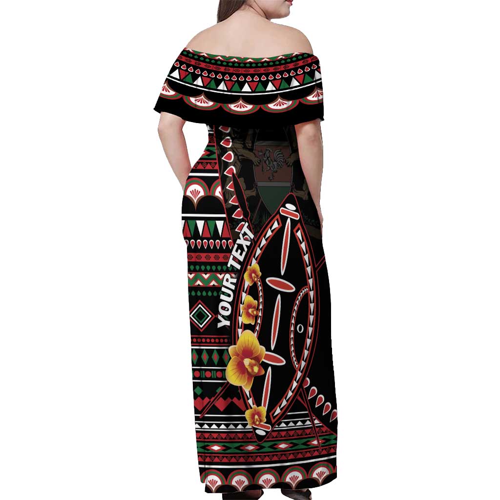 Personalized Kenya Off Shoulder Maxi Dress Jamhuri ya Kenya Shield - Wonder Print Shop