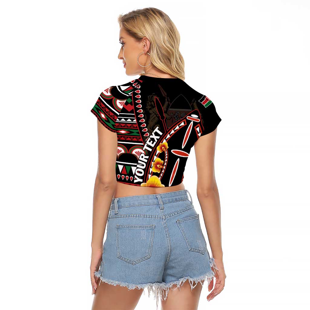 Personalized Kenya Raglan Cropped T Shirt Jamhuri ya Kenya Shield - Wonder Print Shop