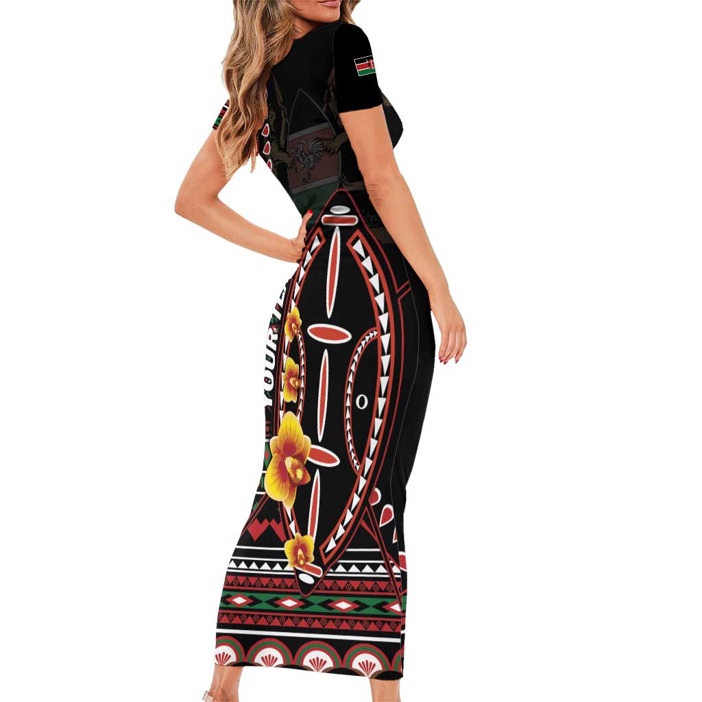 Personalized Kenya Short Sleeve Bodycon Dress Jamhuri ya Kenya Shield - Wonder Print Shop