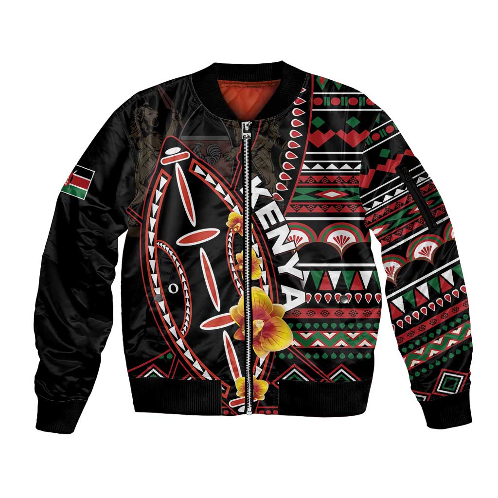 Personalized Kenya Sleeve Zip Bomber Jacket Jamhuri ya Kenya Shield - Wonder Print Shop