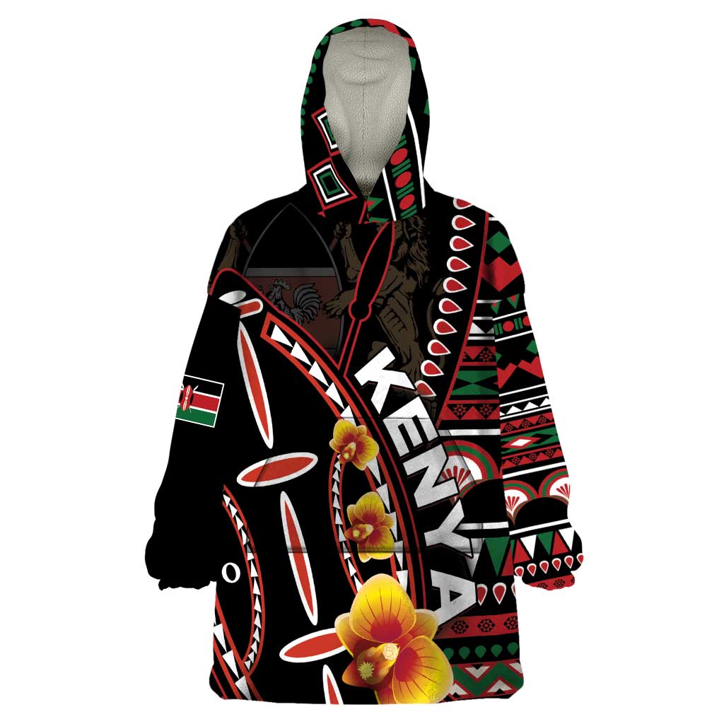 Personalized Kenya Wearable Blanket Hoodie Jamhuri ya Kenya Shield - Wonder Print Shop