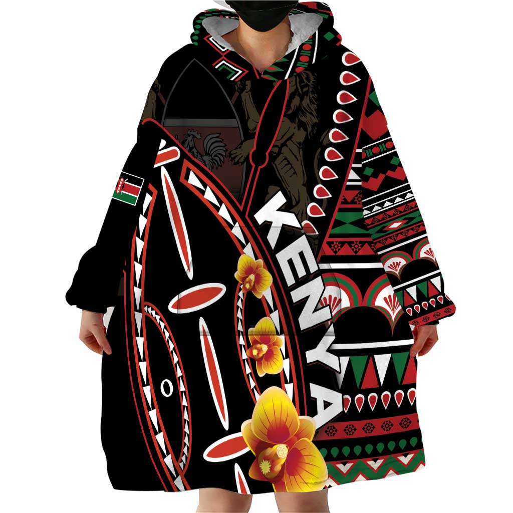 Personalized Kenya Wearable Blanket Hoodie Jamhuri ya Kenya Shield - Wonder Print Shop