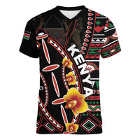 Personalized Kenya Women V-Neck T-Shirt Jamhuri ya Kenya Shield - Wonder Print Shop