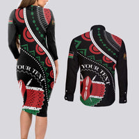 Personalized Kenya Couples Matching Long Sleeve Bodycon Dress and Long Sleeve Button Shirt Harambee African Pattern - Wonder Print Shop