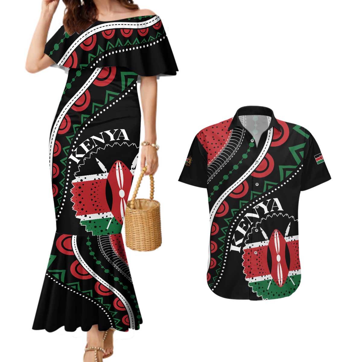 Personalized Kenya Couples Matching Mermaid Dress and Hawaiian Shirt Harambee African Pattern - Wonder Print Shop