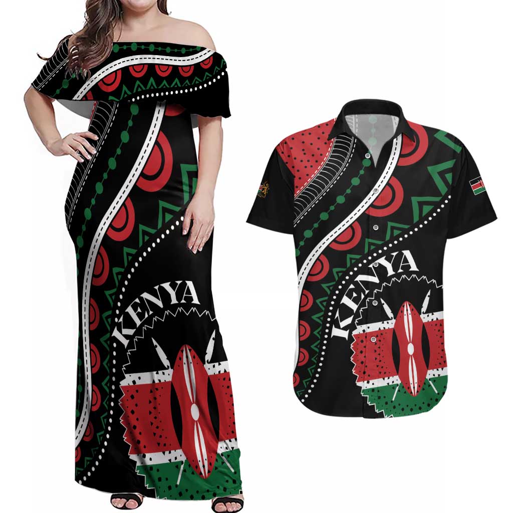 Personalized Kenya Couples Matching Off Shoulder Maxi Dress and Hawaiian Shirt Harambee African Pattern - Wonder Print Shop