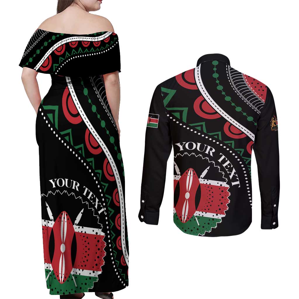 Personalized Kenya Couples Matching Off Shoulder Maxi Dress and Long Sleeve Button Shirt Harambee African Pattern - Wonder Print Shop