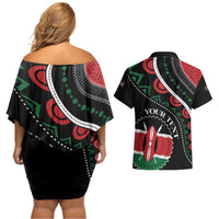 Personalized Kenya Couples Matching Off Shoulder Short Dress and Hawaiian Shirt Harambee African Pattern - Wonder Print Shop
