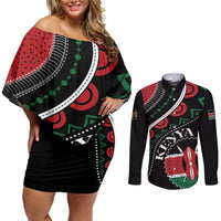 Personalized Kenya Couples Matching Off Shoulder Short Dress and Long Sleeve Button Shirt Harambee African Pattern - Wonder Print Shop