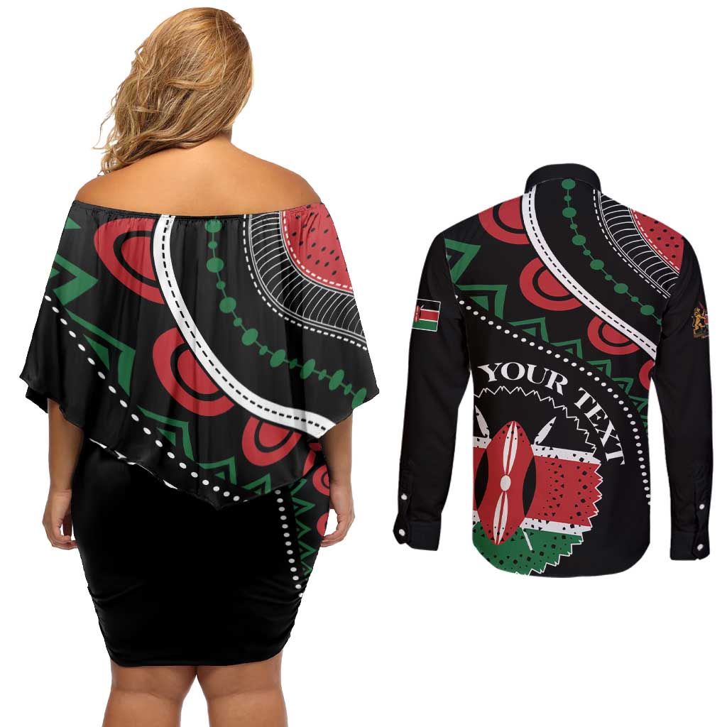 Personalized Kenya Couples Matching Off Shoulder Short Dress and Long Sleeve Button Shirt Harambee African Pattern - Wonder Print Shop