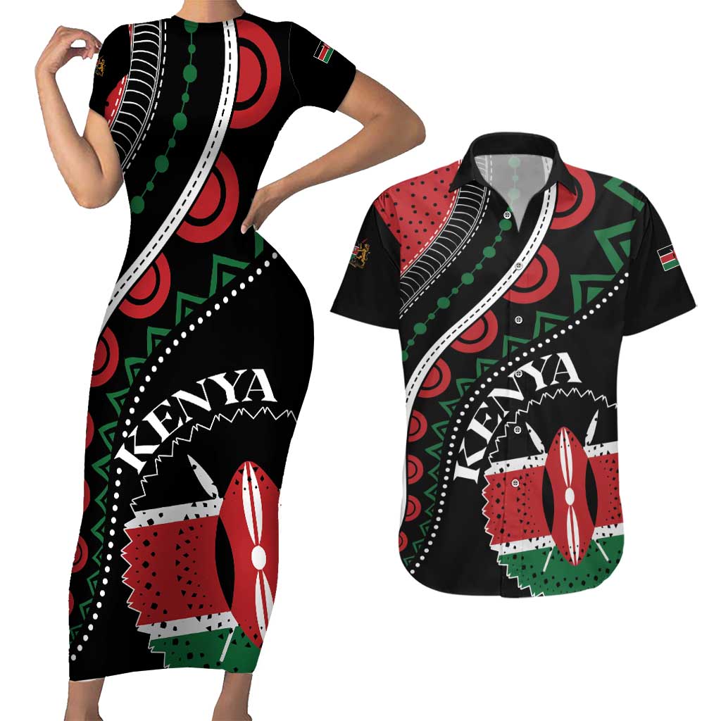 Personalized Kenya Couples Matching Short Sleeve Bodycon Dress and Hawaiian Shirt Harambee African Pattern - Wonder Print Shop