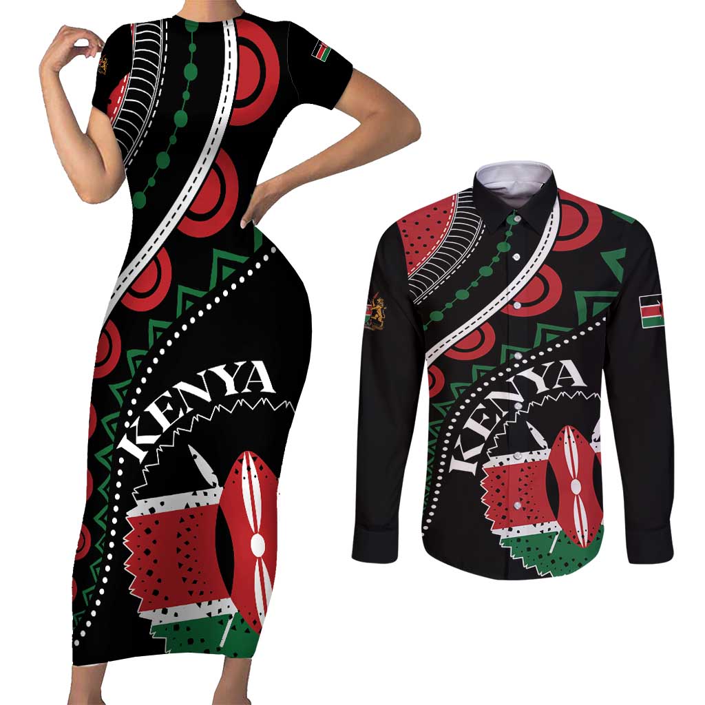 Personalized Kenya Couples Matching Short Sleeve Bodycon Dress and Long Sleeve Button Shirt Harambee African Pattern - Wonder Print Shop