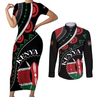 Personalized Kenya Couples Matching Short Sleeve Bodycon Dress and Long Sleeve Button Shirt Harambee African Pattern - Wonder Print Shop