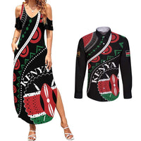 Personalized Kenya Couples Matching Summer Maxi Dress and Long Sleeve Button Shirt Harambee African Pattern - Wonder Print Shop