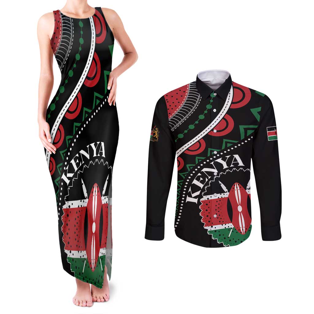 Personalized Kenya Couples Matching Tank Maxi Dress and Long Sleeve Button Shirt Harambee African Pattern - Wonder Print Shop