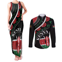 Personalized Kenya Couples Matching Tank Maxi Dress and Long Sleeve Button Shirt Harambee African Pattern - Wonder Print Shop
