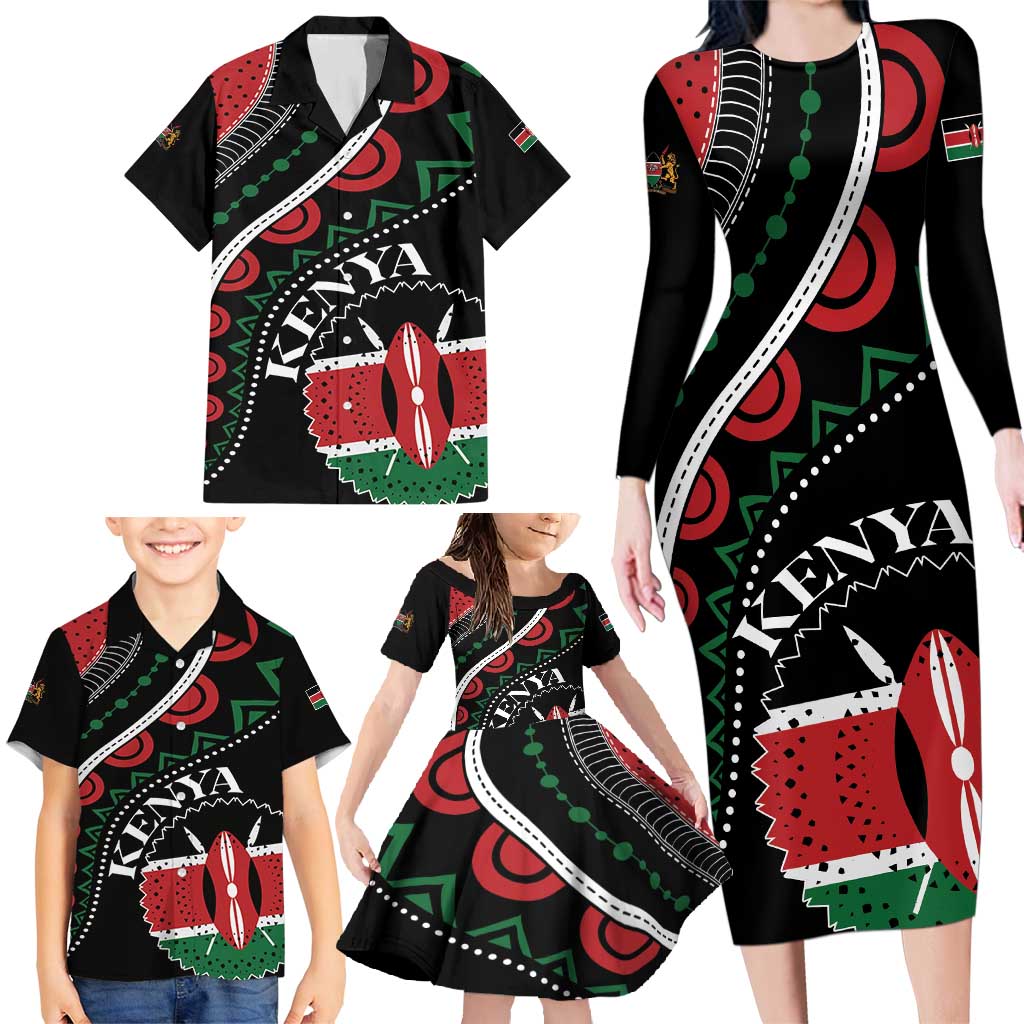 Personalized Kenya Family Matching Long Sleeve Bodycon Dress and Hawaiian Shirt Harambee African Pattern - Wonder Print Shop
