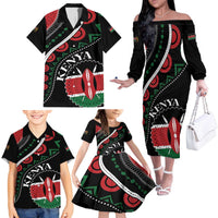 Personalized Kenya Family Matching Off The Shoulder Long Sleeve Dress and Hawaiian Shirt Harambee African Pattern - Wonder Print Shop