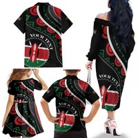 Personalized Kenya Family Matching Off The Shoulder Long Sleeve Dress and Hawaiian Shirt Harambee African Pattern - Wonder Print Shop
