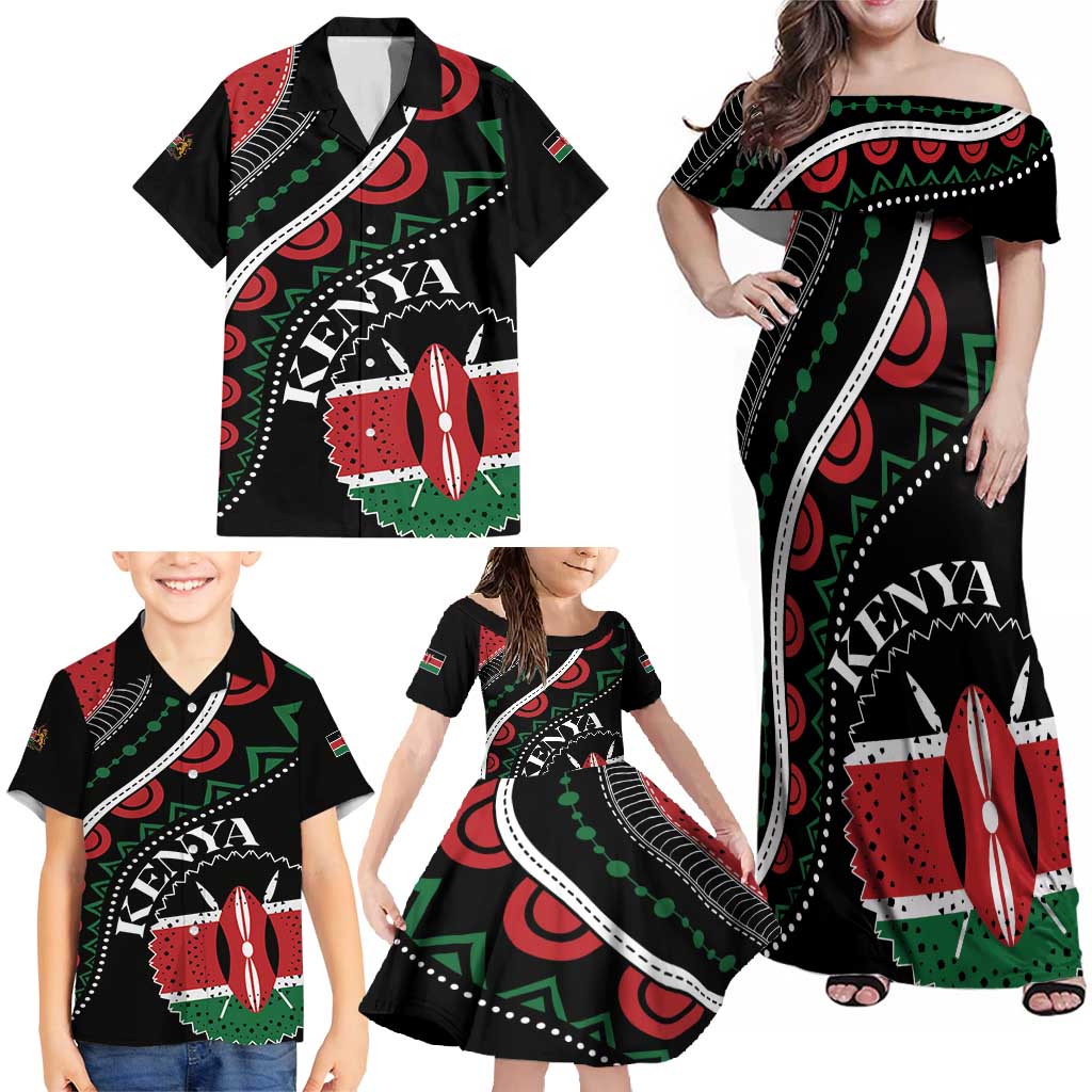 Personalized Kenya Family Matching Off Shoulder Maxi Dress and Hawaiian Shirt Harambee African Pattern - Wonder Print Shop