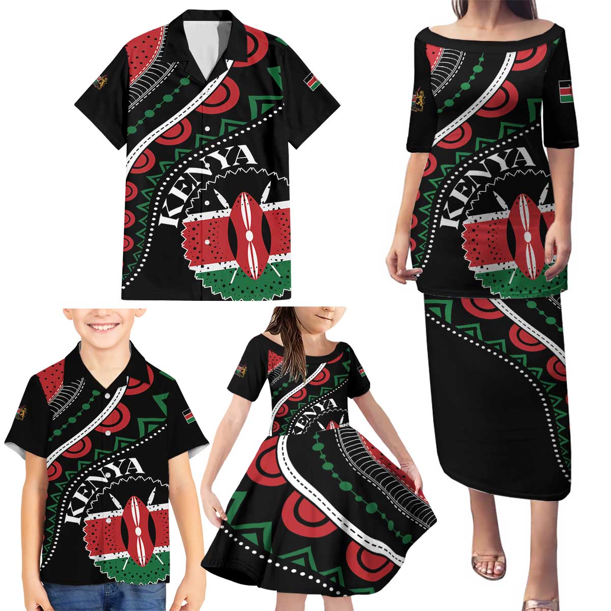 Personalized Kenya Family Matching Puletasi and Hawaiian Shirt Harambee African Pattern - Wonder Print Shop