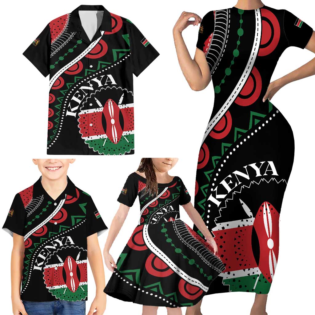 Personalized Kenya Family Matching Short Sleeve Bodycon Dress and Hawaiian Shirt Harambee African Pattern - Wonder Print Shop