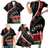 Personalized Kenya Family Matching Short Sleeve Bodycon Dress and Hawaiian Shirt Harambee African Pattern - Wonder Print Shop