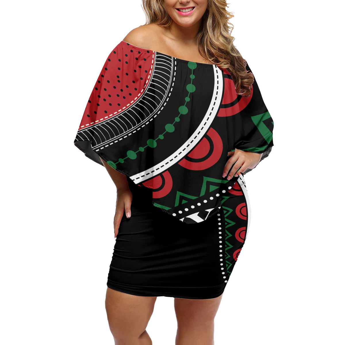 Personalized Kenya Off Shoulder Short Dress Harambee African Pattern - Wonder Print Shop