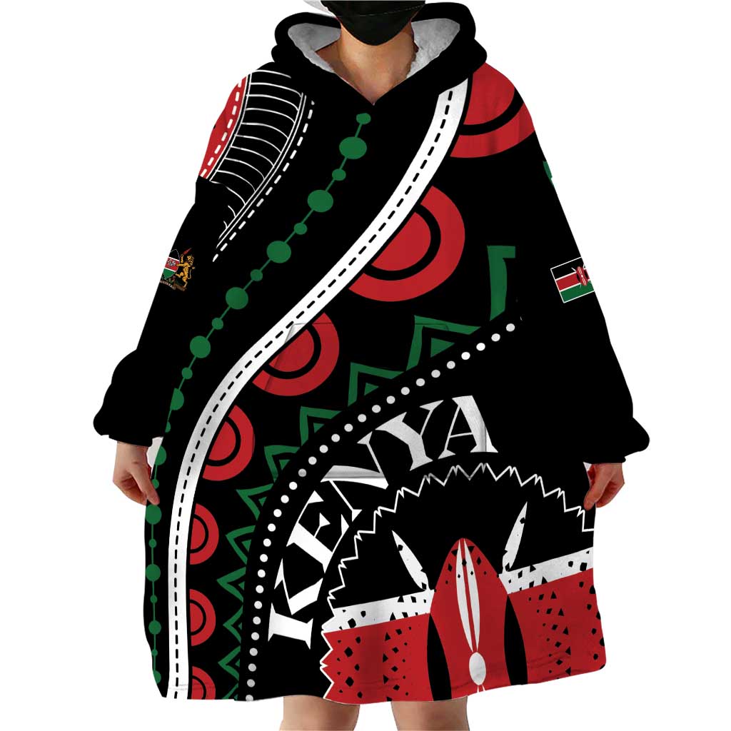 Personalized Kenya Wearable Blanket Hoodie Harambee African Pattern - Wonder Print Shop