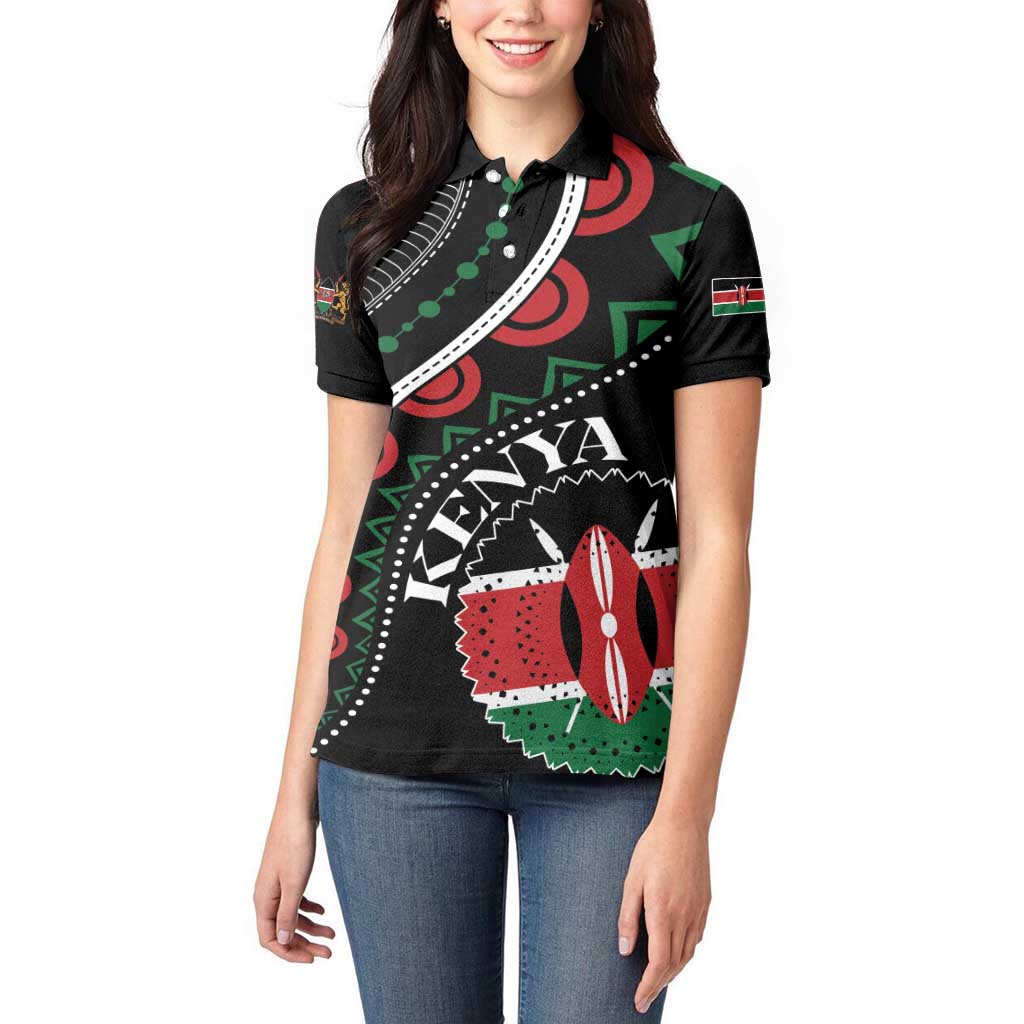 Personalized Kenya Women Polo Shirt Harambee African Pattern - Wonder Print Shop