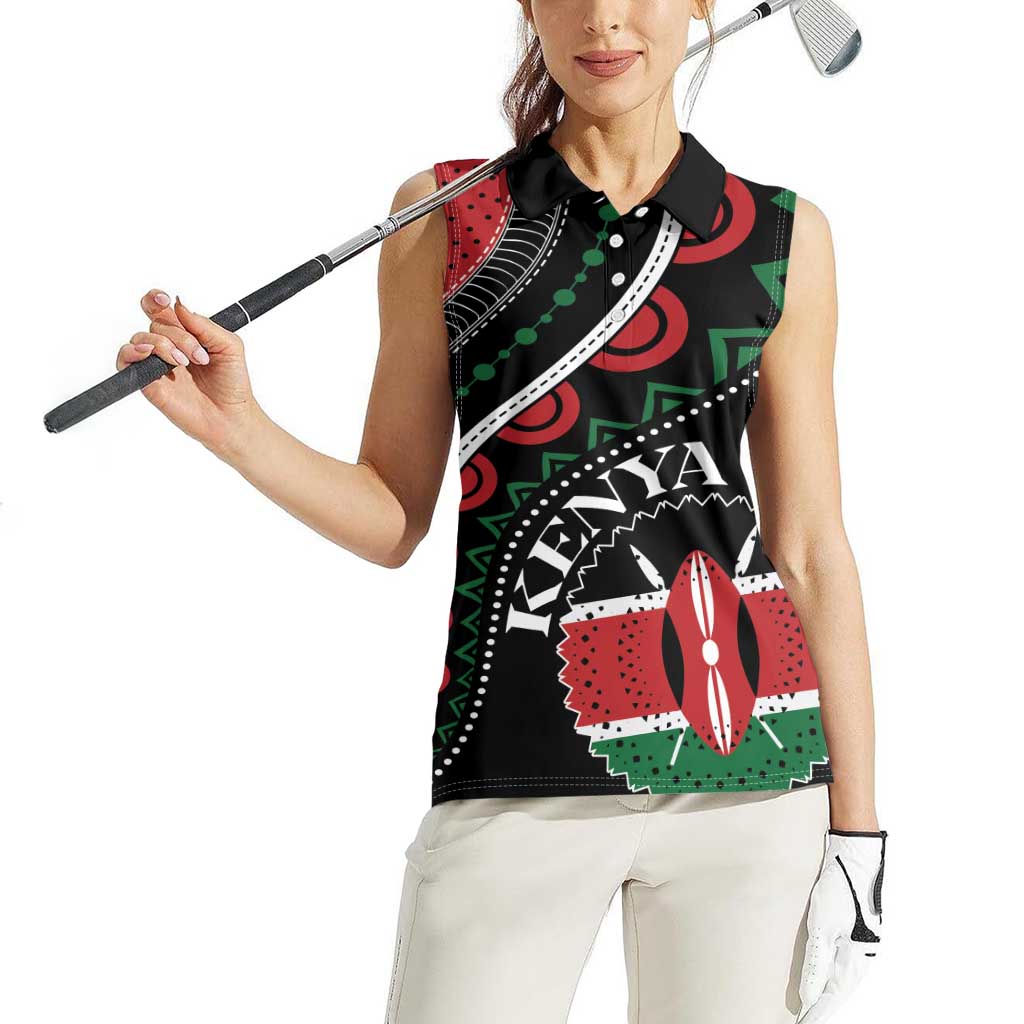 Personalized Kenya Women Sleeveless Polo Shirt Harambee African Pattern - Wonder Print Shop