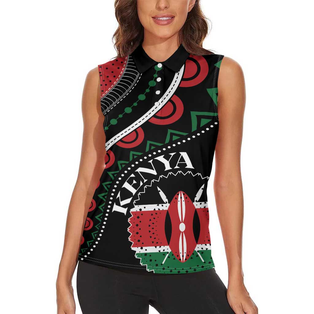 Personalized Kenya Women Sleeveless Polo Shirt Harambee African Pattern - Wonder Print Shop