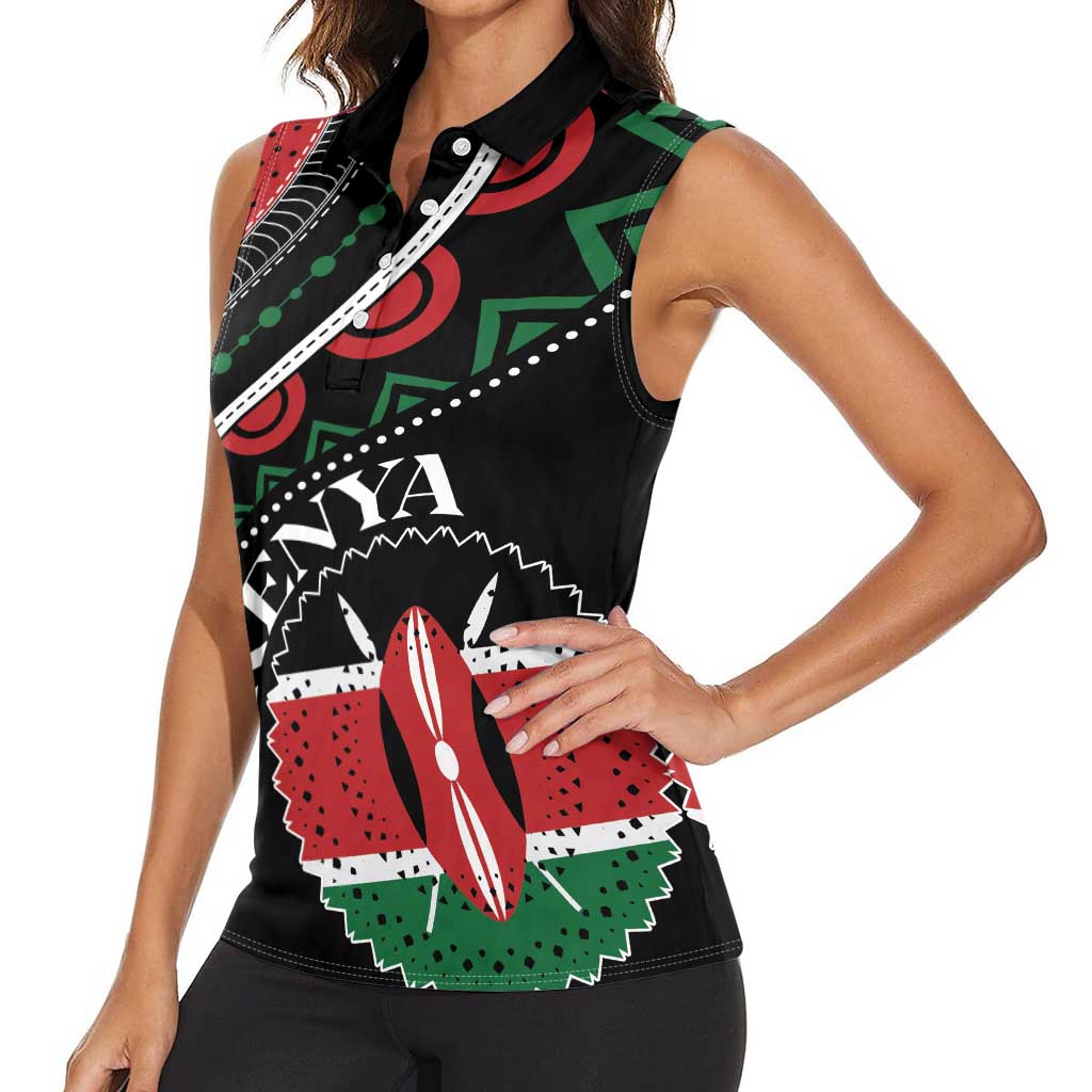 Personalized Kenya Women Sleeveless Polo Shirt Harambee African Pattern - Wonder Print Shop
