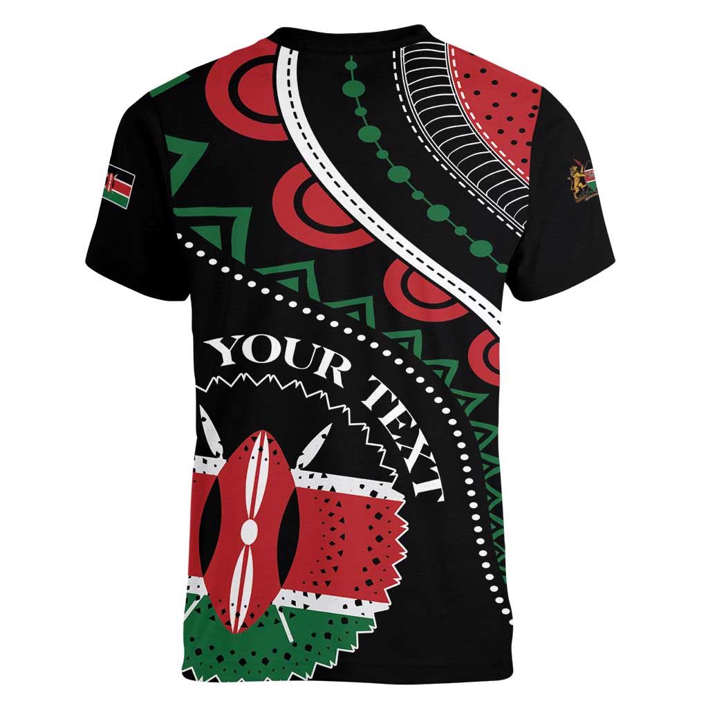 Personalized Kenya Women V-Neck T-Shirt Harambee African Pattern - Wonder Print Shop
