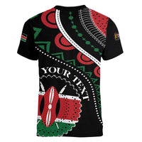 Personalized Kenya Women V-Neck T-Shirt Harambee African Pattern - Wonder Print Shop
