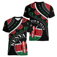 Personalized Kenya Women V-Neck T-Shirt Harambee African Pattern - Wonder Print Shop