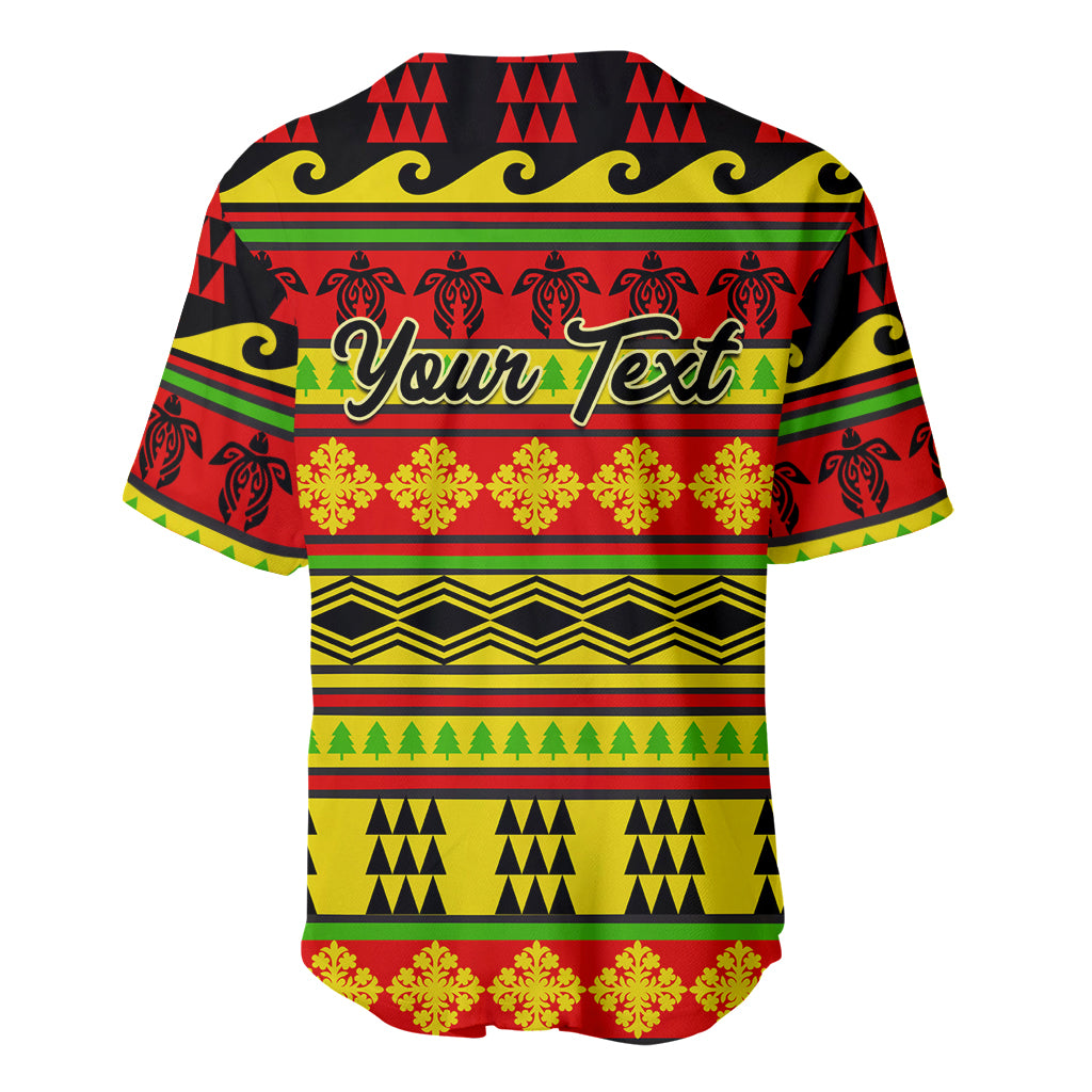Custom Hawaii Christmas Baseball Jersey Hawaiian Quilt Pattern Reggae Version - Wonder Print Shop