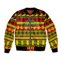 Custom Hawaii Christmas Bomber Jacket Hawaiian Quilt Pattern Reggae Version - Wonder Print Shop