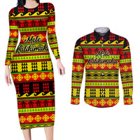 Custom Hawaii Christmas Couples Matching Long Sleeve Bodycon Dress and Long Sleeve Button Shirt Hawaiian Quilt Pattern Reggae Version - Wonder Print Shop