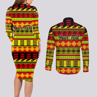 Custom Hawaii Christmas Couples Matching Long Sleeve Bodycon Dress and Long Sleeve Button Shirt Hawaiian Quilt Pattern Reggae Version - Wonder Print Shop