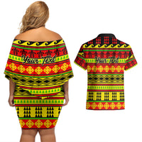 Custom Hawaii Christmas Couples Matching Off Shoulder Short Dress and Hawaiian Shirt Hawaiian Quilt Pattern Reggae Version - Wonder Print Shop