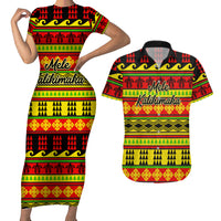Custom Hawaii Christmas Couples Matching Short Sleeve Bodycon Dress and Hawaiian Shirt Hawaiian Quilt Pattern Reggae Version - Wonder Print Shop
