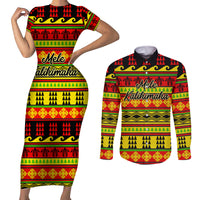 Custom Hawaii Christmas Couples Matching Short Sleeve Bodycon Dress and Long Sleeve Button Shirt Hawaiian Quilt Pattern Reggae Version - Wonder Print Shop